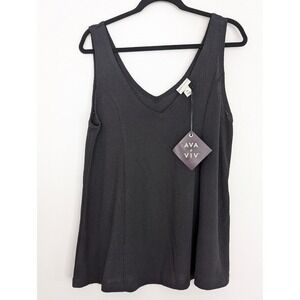 Ava & Viv Womens XXL Black V-Neck Sleeveless Tank Top Textured Rayon Blend New